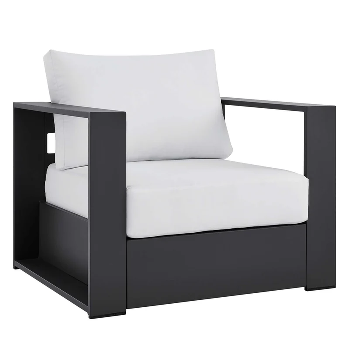 Tahoe Outdoor Patio Powder-Coated Aluminum Armchair in Gray White