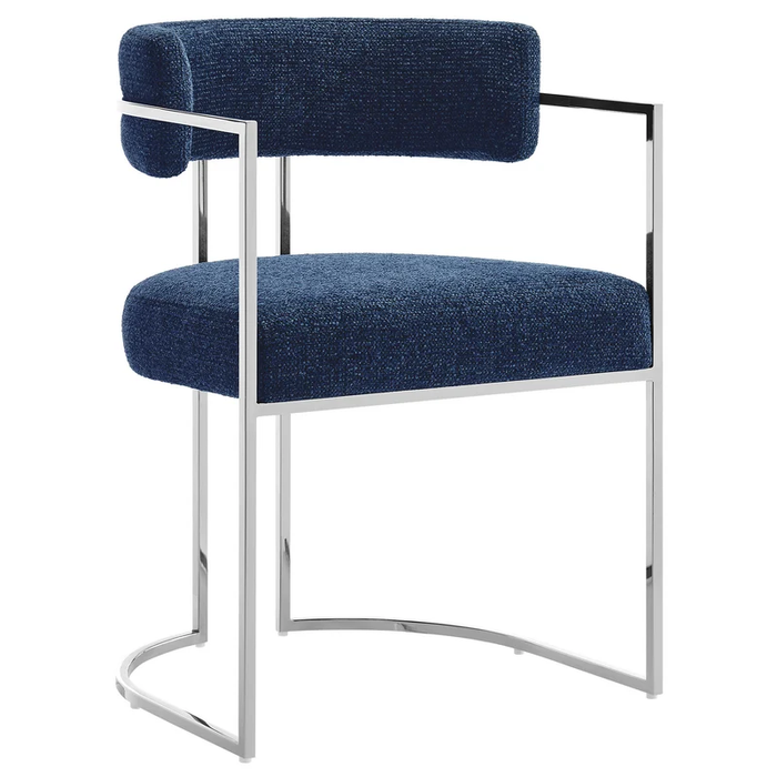 Huron Curved Back Fabric and Metal Dining Accent Chair in Silver Navy