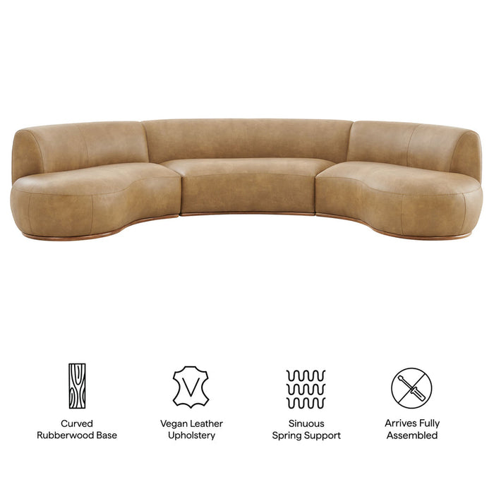 Rialta 3 Piece Curved Vegan Leather Sectional Sofa in Toast