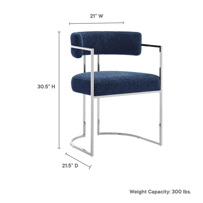 Huron Curved Back Fabric and Metal Dining Accent Chair in Silver Navy