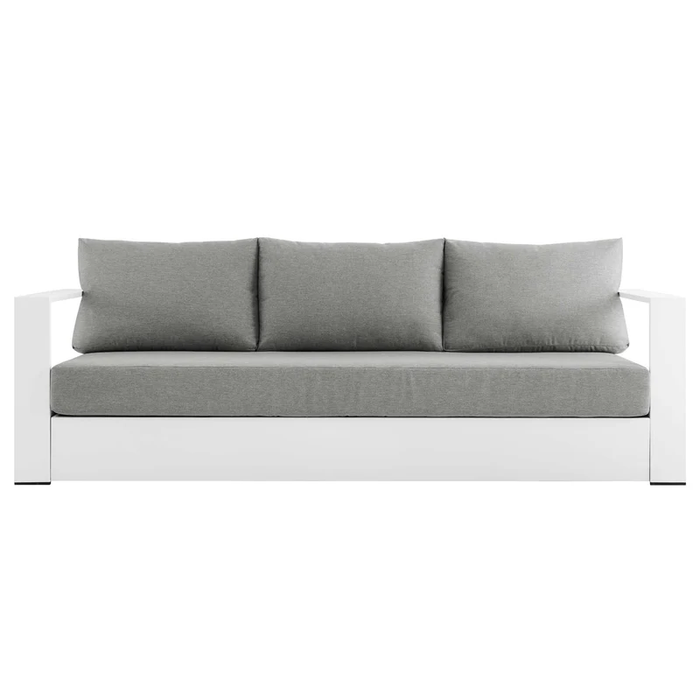 Tahoe Outdoor Patio Powder-Coated Aluminum Sofa in White Gray