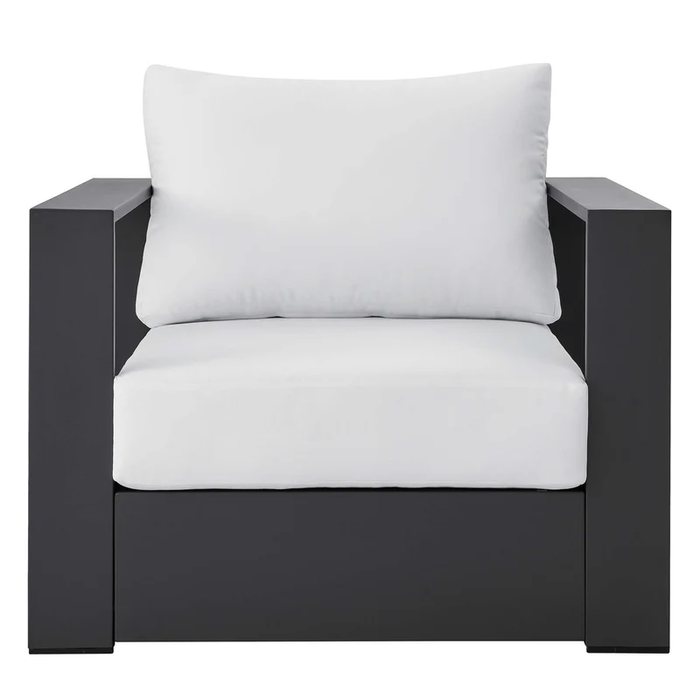 Tahoe Outdoor Patio Powder-Coated Aluminum Armchair in Gray White
