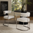 Huron Curved Back Fabric and Metal Dining Accent Chair in Silver Cream