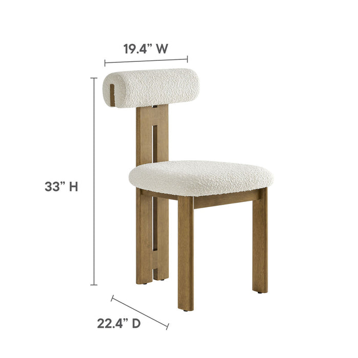 Torian Boucle Fabric Dining Chair Set of 2 in French Oak Ivory