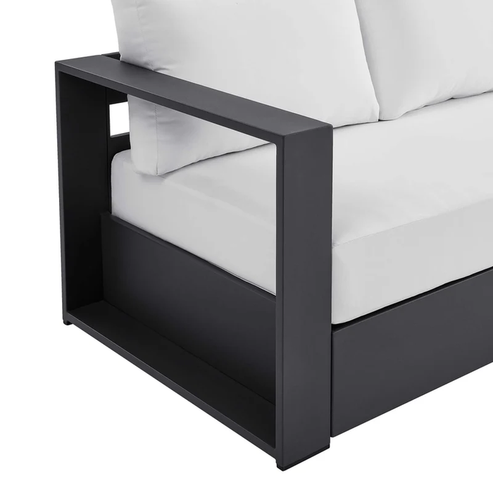Tahoe Outdoor Patio Powder-Coated Aluminum Sofa in Gray White