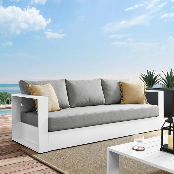 Tahoe Outdoor Patio Powder-Coated Aluminum Sofa in White Gray
