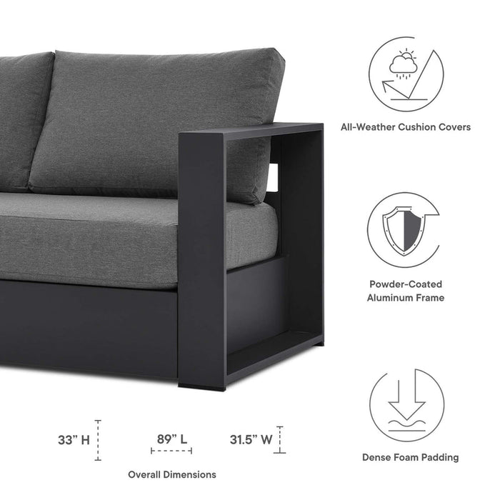 Tahoe Outdoor Patio Powder-Coated Aluminum Sofa in Gray Charcoal