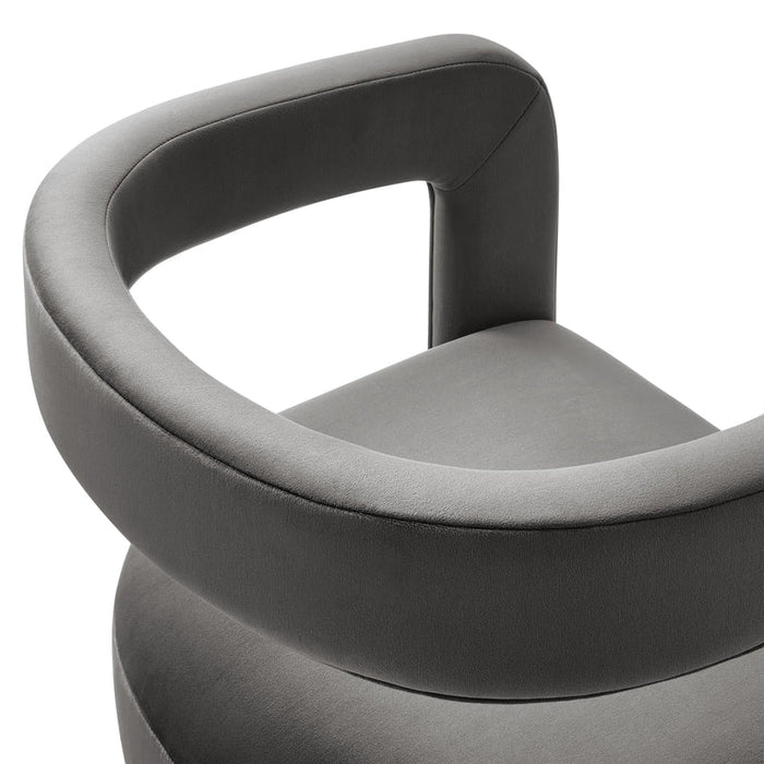 Winslow Barrel Performance Velvet Dining Chair in Storm Gray