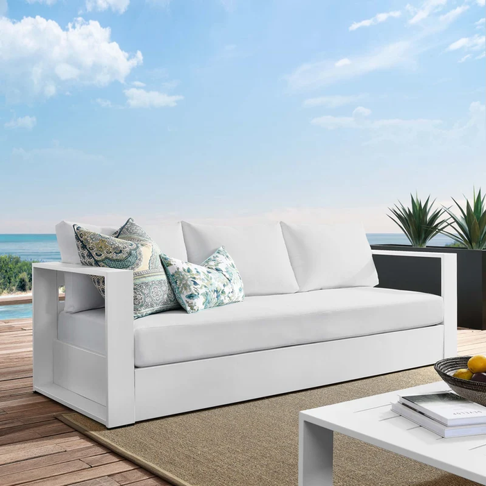Tahoe Outdoor Patio Powder-Coated Aluminum Sofa in White White