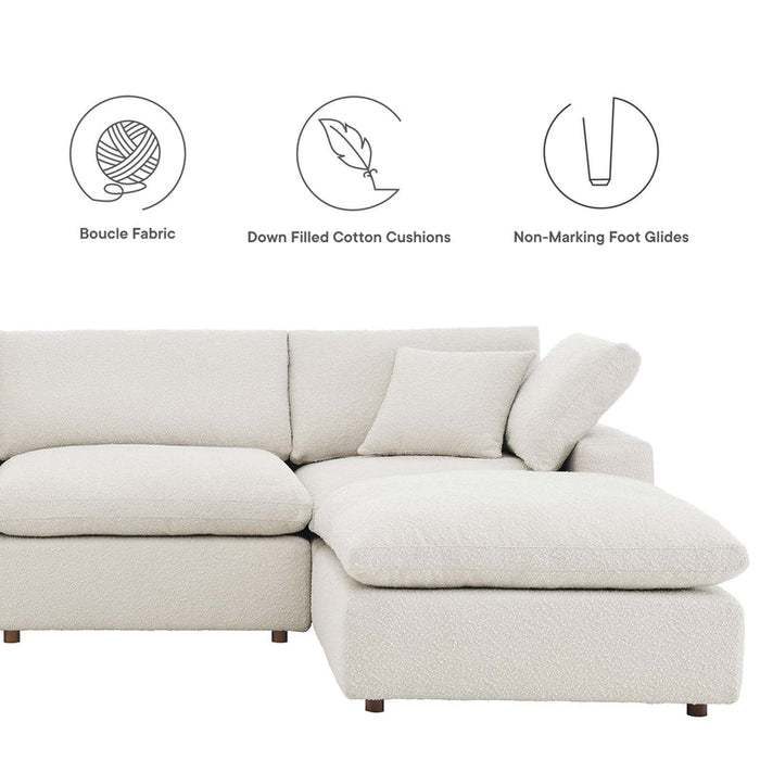 Commix 4-Piece Down Filled Overstuffed Boucle Fabric Sectional Sofa in Ivory