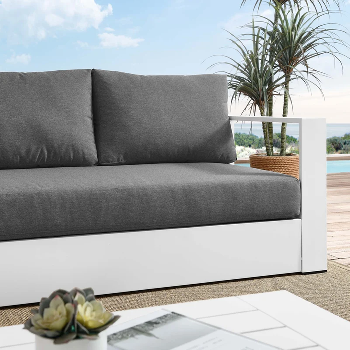 Tahoe Outdoor Patio Powder-Coated Aluminum Sofa in White Charcoal