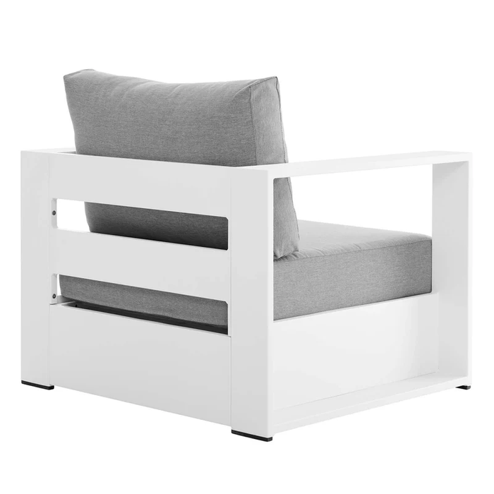 Tahoe Outdoor Patio Powder-Coated Aluminum Armchair in White Gray