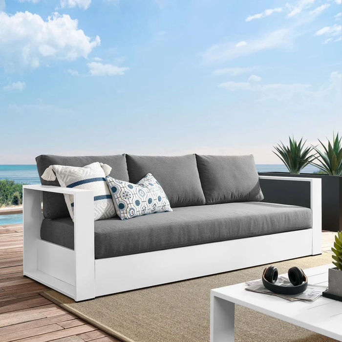 Tahoe Outdoor Patio Powder-Coated Aluminum Sofa in White Charcoal