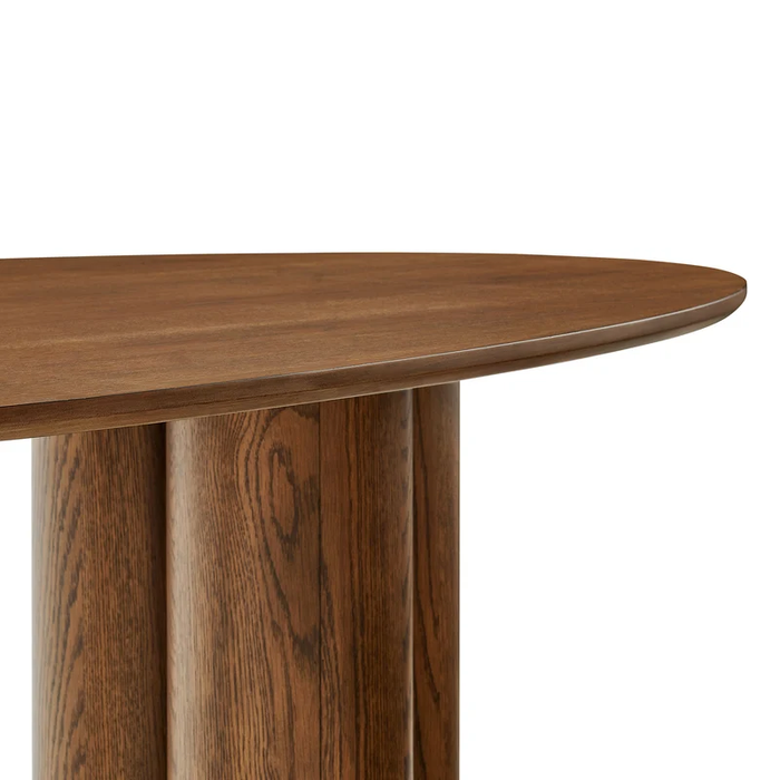 Renwick 79 Inch Oak Veneer Oval Pedestal Dining Table in Walnut