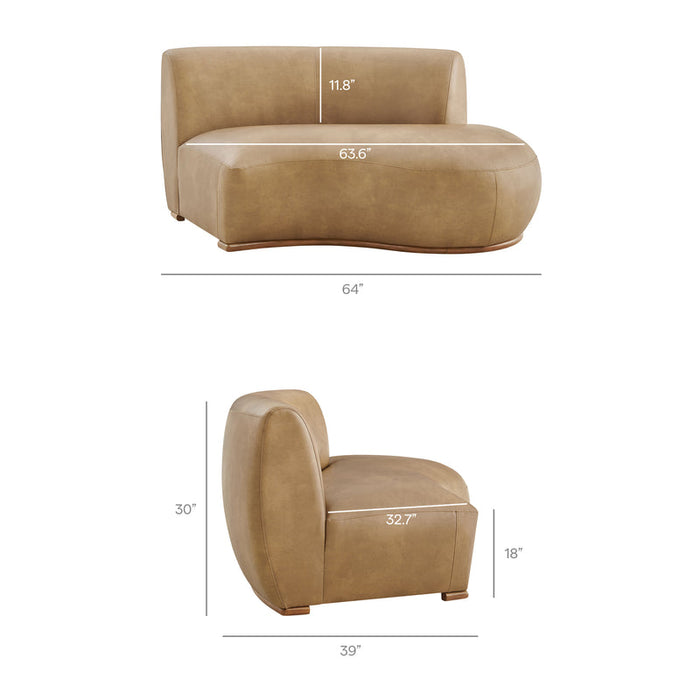 Rialta 3 Piece Curved Vegan Leather Sectional Sofa in Toast