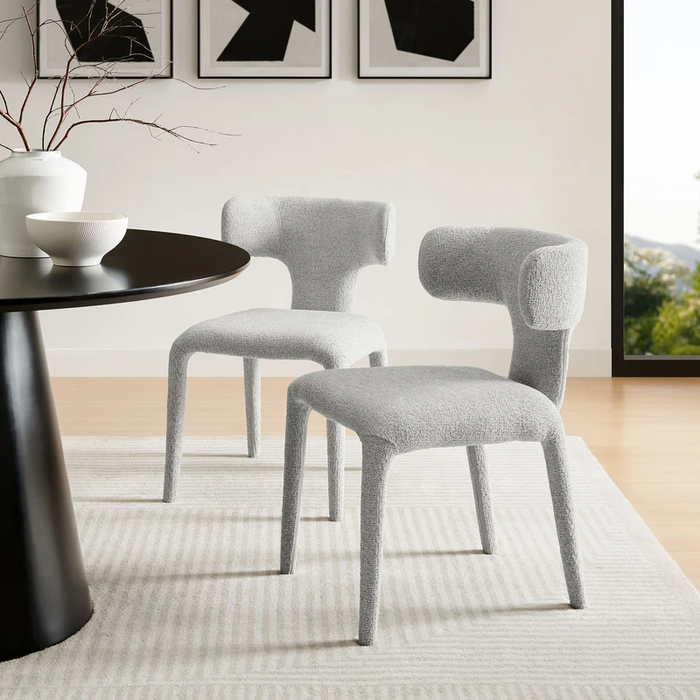 Stellan Curved Back Boucle Upholstered Dining Chair in Dove Gray Set of Two