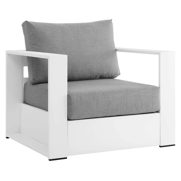 Tahoe Outdoor Patio Powder-Coated Aluminum Armchair in White Gray