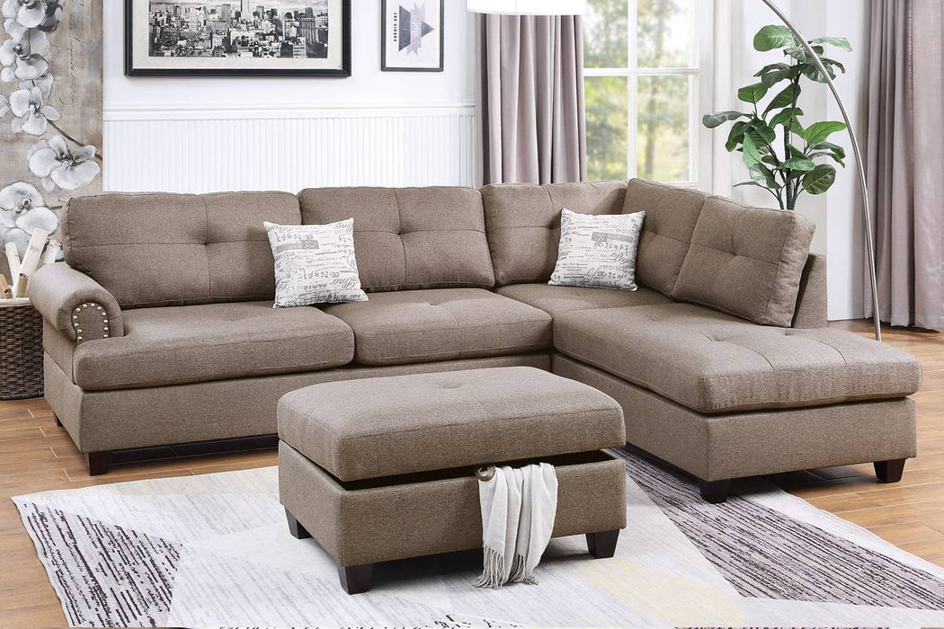 F6417 Tan Reversible Sectional with Storage Ottoman